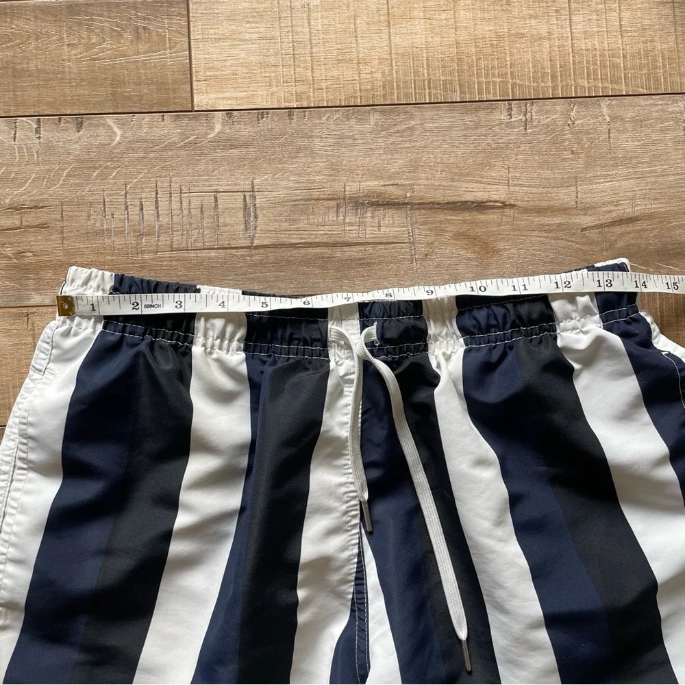 Bather men’s blue black white retro style striped swim trunks mesh lined, size M - Picture 3 of 13